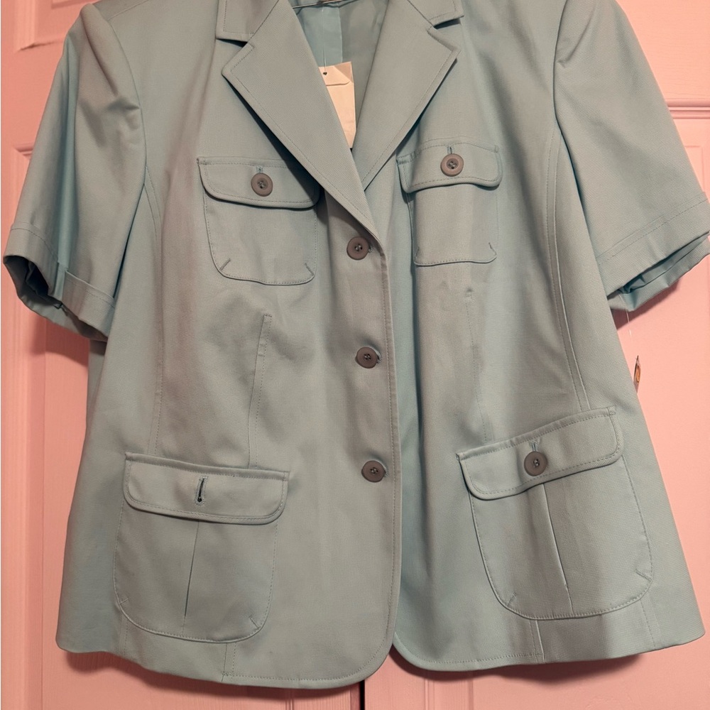 Talbots Light Aqua Short Sleeve Blazer